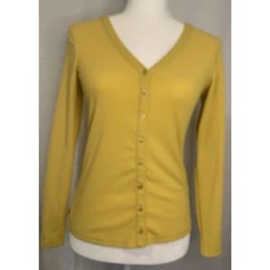 Elodie Women Size S Rib Knit Top Bright Yellow Button Down Stretch V-Neck Shirt